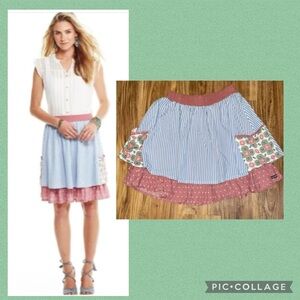 Matilda Jane women’s skirt Large stripe dot flower pockets knee layer tier